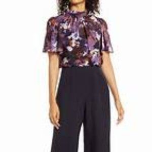 Julia Jordan Floral Bodice Chiffon & Crepe Jumpsuit